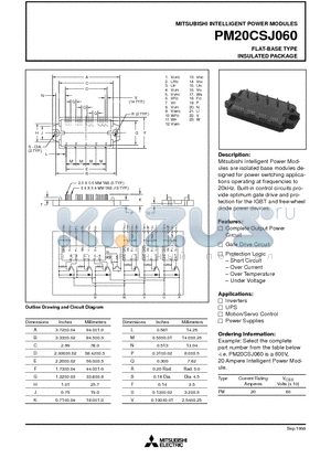 PM20CSJ060 datasheet - FLAT-BASE TYPE INSULATED PACKAGE