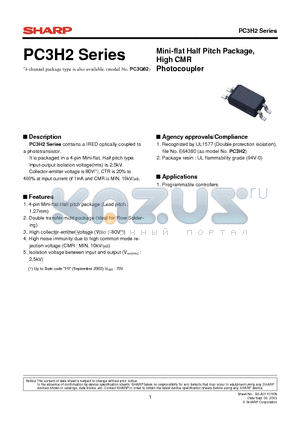 PC3H2AC datasheet - Mini-flat Half Pitch Package, High CMR Photocoupler