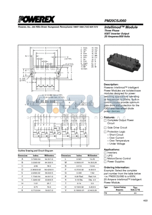 PM20CSJ060 datasheet - Intellimod Module Three Phase IGBT Inverter Output (20 Amperes/600 Volts)