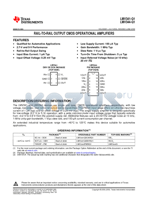 LMV344IPWRQ1 datasheet - RAIL-TO-RAIL OUTPUT CMOS OPERATIONAL AMPLIFIERS