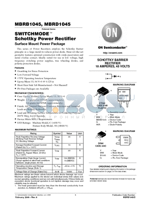 MBRB1045T4G datasheet - SWITCHMODE Schottky Power Rectifier Surface Mount Power Package