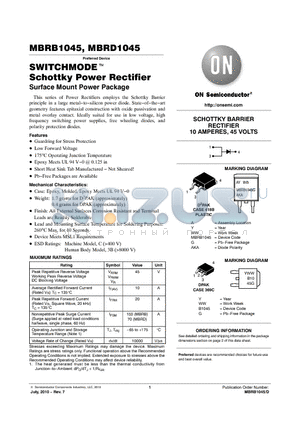 MBRB1045T4G datasheet - SWITCHMODE Schottky Power Rectifier