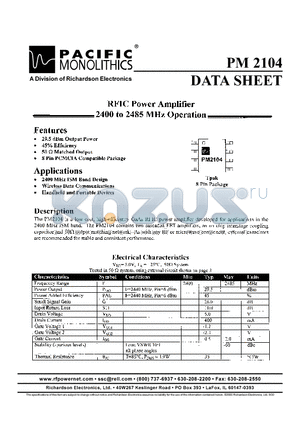 PM2104 datasheet - RFIC Power Amplifier