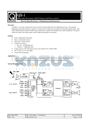 QX-1 datasheet - QX PANDER PROCESSOR WITH VOLUME AND TONE CONTROL