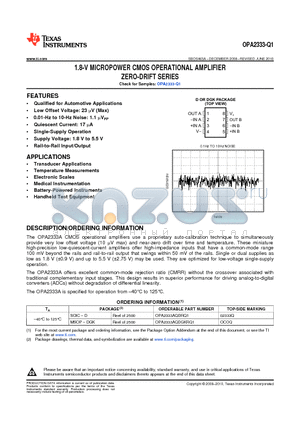 OPA2333-Q1 datasheet - 1.8-V MICROPOWER CMOS OPERATIONAL AMPLIFIER ZERO-DRIFT SERIES