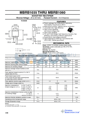 MBRB1050 datasheet - SCHOTTKY RECTIFIER