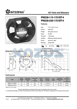 PM238-230-1751BT-4 datasheet - AC Fans and Blowers
