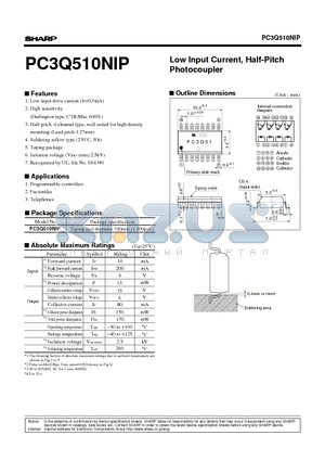 PC3Q510NIP datasheet - Low Input Current, Half-Pitch Photocoupler