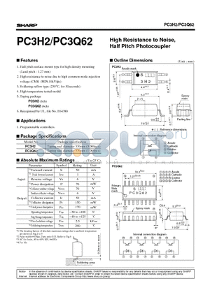 PC3Q62 datasheet - High Resistance to Noise, Half Pitch Photocoupler