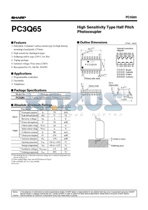 PC3Q65 datasheet - High Sensitivity Type Half Pitch Photocoupler