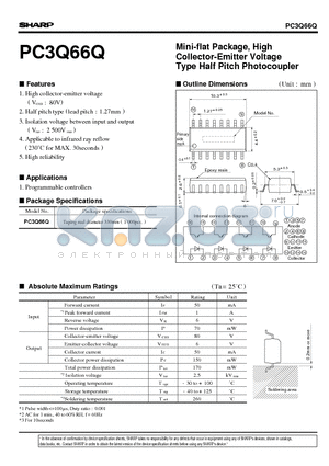 PC3Q66Q datasheet - Mini-flat Package, High Collector-Emitter Voltage Type Half Pitch Photocoupler