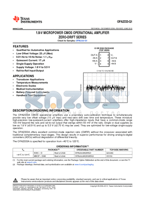 OPA2333AQDGKRQ1 datasheet - 1.8-V MICROPOWER CMOS OPERATIONAL AMPLIFIER ZERO-DRIFT SERIES