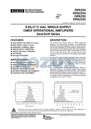 OPA2334 datasheet - 0.05UV/`C max, SINGLE-SUPPLY CMOS OPERATIONAL AMPLIFIERS