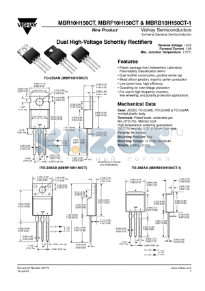 MBRB10H150CT-1 datasheet - Dual High-Voltage Schottky Rectifiers
