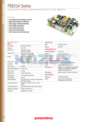 PM25-12A datasheet - 25-28 WATTS SINGLE & MULTIPLE OUTPUT AC/DC MEDICAL