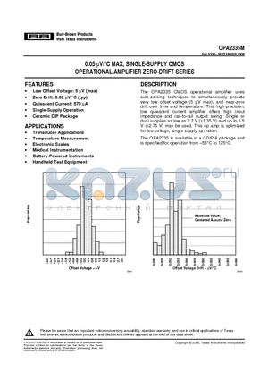 OPA2335AMJG datasheet - 0.05 mV/`C MAX, SINGLE-SUPPLY CMOS OPERATIONAL AMPLIFIER ZERO-DRIFT SERIES