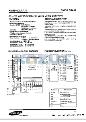 KM684000 datasheet - 524, 288 WORD x 8 BIT HIGH SPEED CMOS STATIC RAM