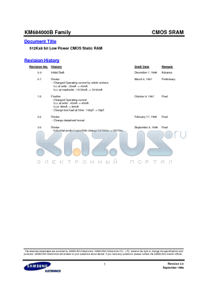 KM684000B datasheet - 512Kx8 bit Low Power CMOS Static RAM