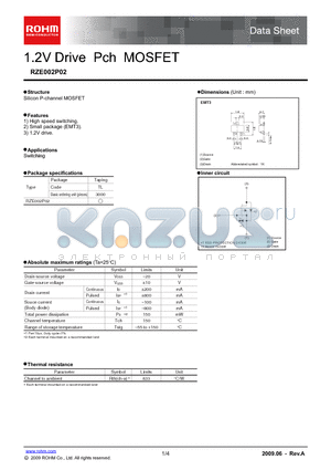 RZE002P02 datasheet - 1.2V Drive Pch MOSFET