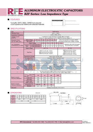 RZF datasheet - ALUMINUM ELECTROLYTIC CAPACITORS RZF Series: Low Impedance Type