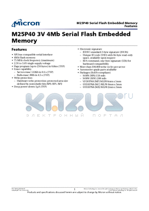 M25P40-VMN6PB datasheet - M25P40 3V 4Mb Serial Flash Embedded Memory