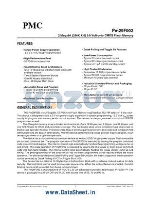 PM29F002B-55JC datasheet - 2 Megabit (256K X 8) 5.0 Volt-only CMOS Flash Memory