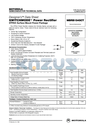 MBRB1545CT datasheet - SWITCHMODE Power Rectifier D2PAK Surface Mount Power Package