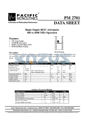 PM2701 datasheet - SINGLE SUPPLY RFIC ATTENUATOR 800 TO 4500 MHZ OPERATION