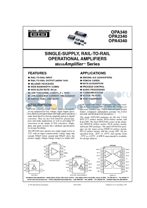 OPA2340UA datasheet - SINGLE-SUPPLY, RAIL-TO-RAIL OPERATIONAL AMPLIFIERS MicroAmplifier TM Series