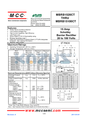 MBRB1545CT datasheet - 15 Amp Schottky Barrier Rectifier 20 to 100 Volts