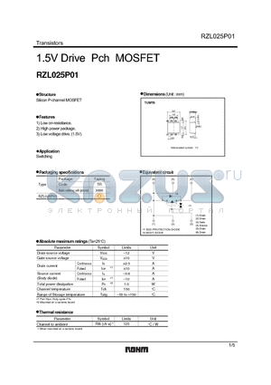 RZL025P01 datasheet - 1.5V Drive Pch MOSFET
