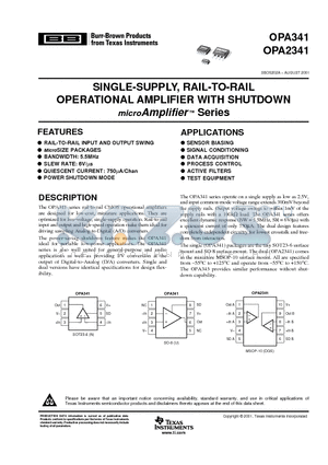 OPA2341DGSA/2K5 datasheet - SINGLE-SUPPLY, RAIL-TO-RAIL OPERATIONAL AMPLIFIER WITH SHUTDOWN