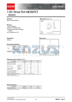 RZR020P01 datasheet - 1.5V Drive Pch MOSFET