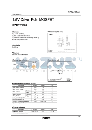 RZR025P01 datasheet - 1.5V Drive Pch MOSFET