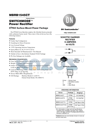 MBRB1545CTG datasheet - SWITCHMODE Power Rectifier