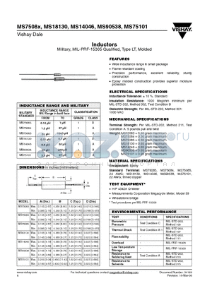 MS18130 datasheet - Inductors Military, MIL-PRF-15305 Qualified, Type LT, Molded