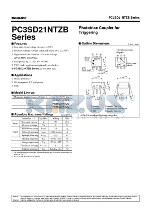 PC3SD21NTZC datasheet - Phototriac Coupler for Triggering