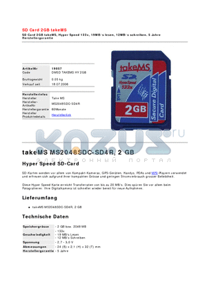 MS2048SDC-SD4R datasheet - Hyper Speed SD-Card