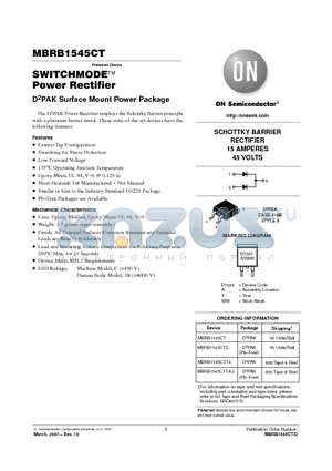 MBRB1545CTT4 datasheet - SWITCHMODE Power Rectifier