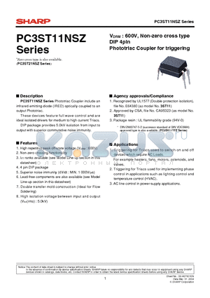 PC3ST11NSZ datasheet - VDRM : 600V, Non-zero cross type DIP 4pin Phototriac Coupler for triggering