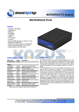 PC40 datasheet - MICROSPACE PC Systems