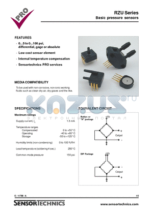 RZUP030DN datasheet - Basic pressure sensors