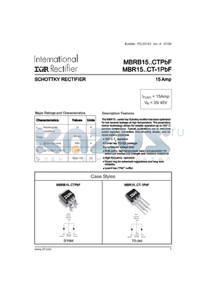 MBRB15CTPBF datasheet - SCHOTTKY RECTIFIER