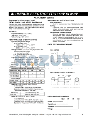 NEVH1.0M450 datasheet - ALUMINUM ELECTROLYTIC 160V to 450V
