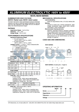 NEVH2.2M250 datasheet - ALUMINUM ELECTROLYTIC 160V to 450V