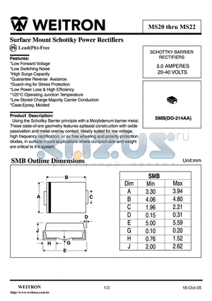 MS22 datasheet - Surface Mount Schottky Power Rectifier