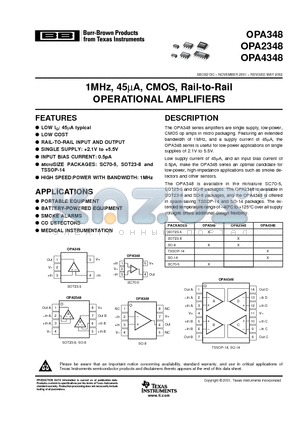 OPA2348AI datasheet - 1MHz, 45lA, CMOS, Rail-to-Rail OPERATIONAL AMPLIFIERS