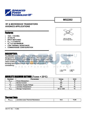 MS2202 datasheet - RF & MICROWAVE TRANSISTORS AVIONICS APPLICATIONS