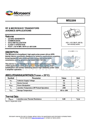 MS2209 datasheet - RF & MICROWAVE TRANSISTORS AVIONICS APPLICATIONS