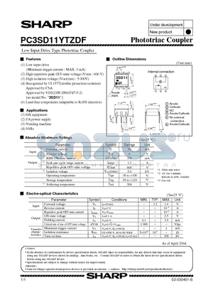 PC3SD11YTZDF datasheet - Low Input Drive Type Phototriac Coupler